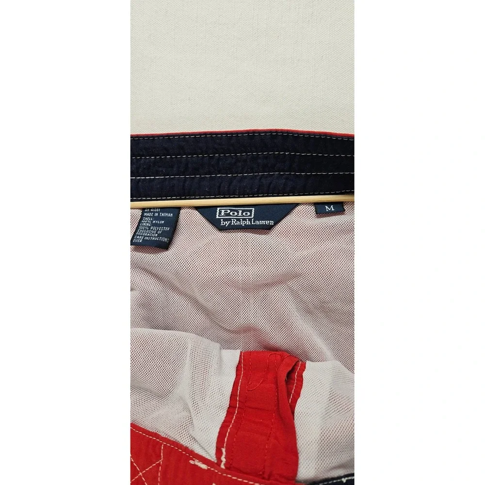 Vtg. Polo Ralph Lauren Mens Red Board Shorts Swim Trunks Cargo Pocket Size Med.